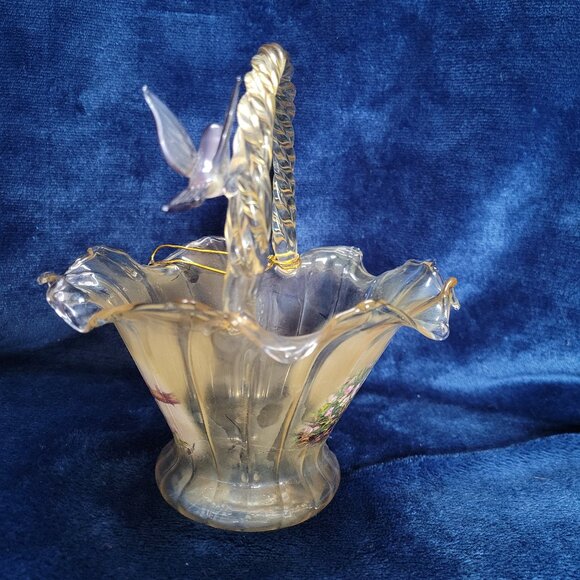 Hand-Blown Art Glass Basket - Picture 2 of 6